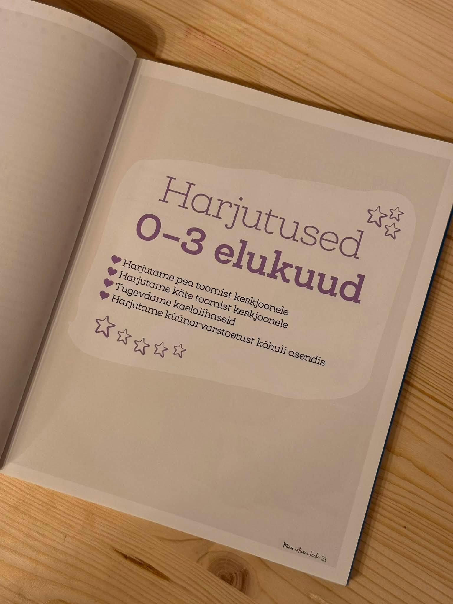 Raamatu „Minu aktiivne beebi” harjutuste lehekülg